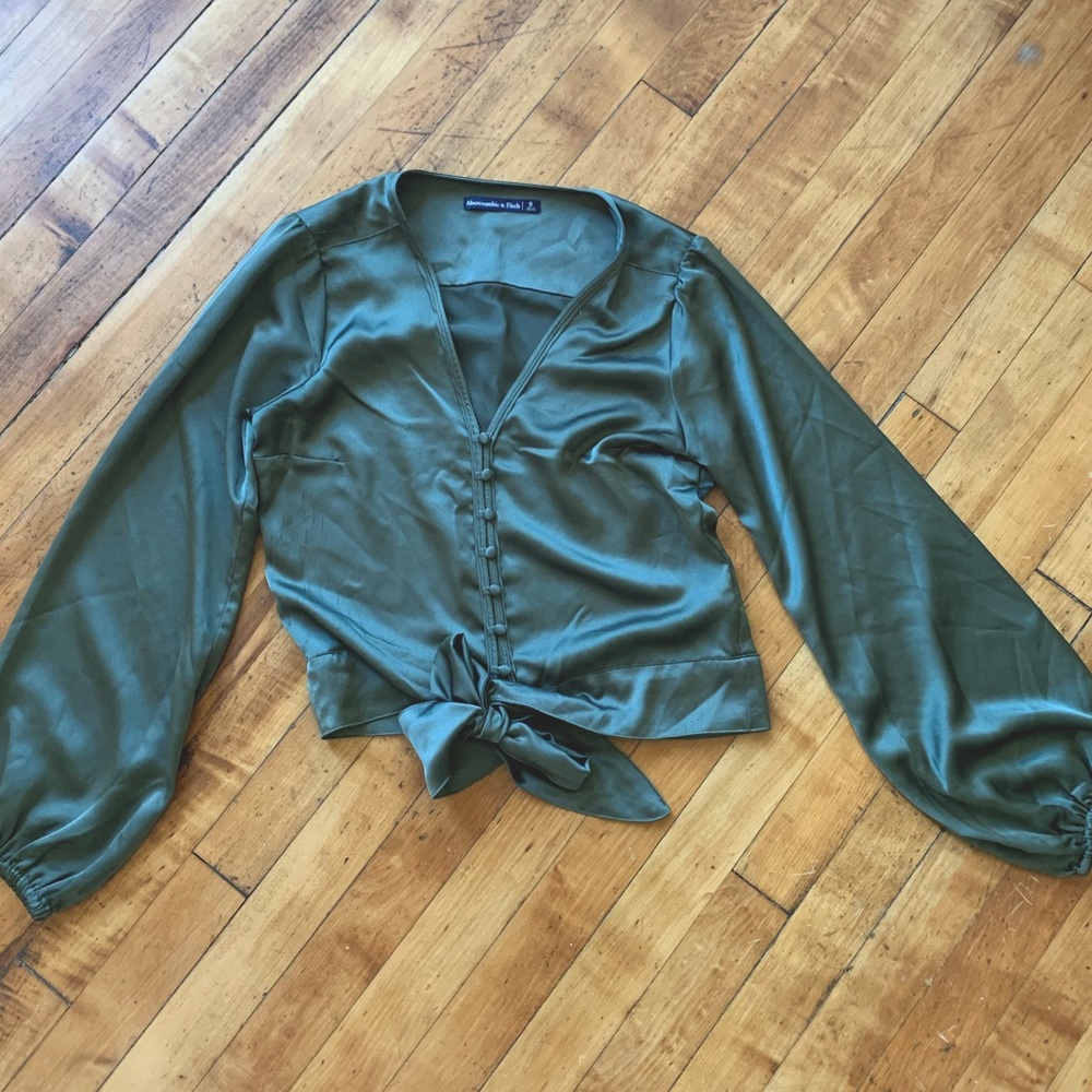 Abercrombie olive silk blouse